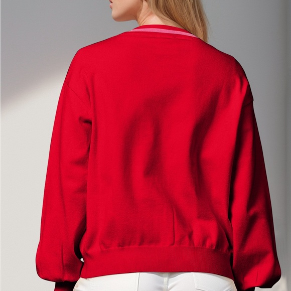 Double Take Full Size Nutcracker Sequin Bow Decor Cardigan - Picture 2 of 2